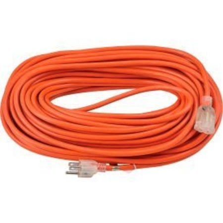 GLOBAL EQUIPMENT 100 Ft. Outdoor Extension Cord w/ Lighted Plug, 16/3 Ga, 10A, Orange FL-101L16AWG-100FT
